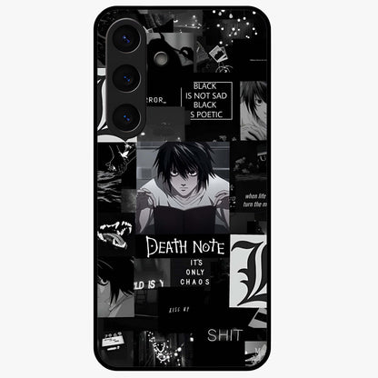 Midnight Chaos Mind Glass Case showing flat back view with abstract dark themed artwork and glossy glass finish.