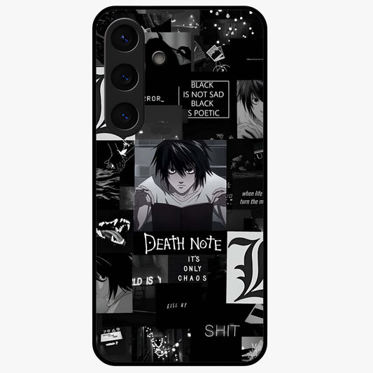 Midnight Chaos Mind Glass Case showing flat back view with abstract dark themed artwork and glossy glass finish.