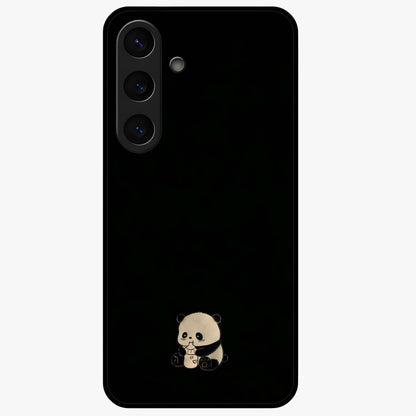 Midnight Panda Love Glass Case showing flat back view with cute panda themed artwork and glossy glass finish.