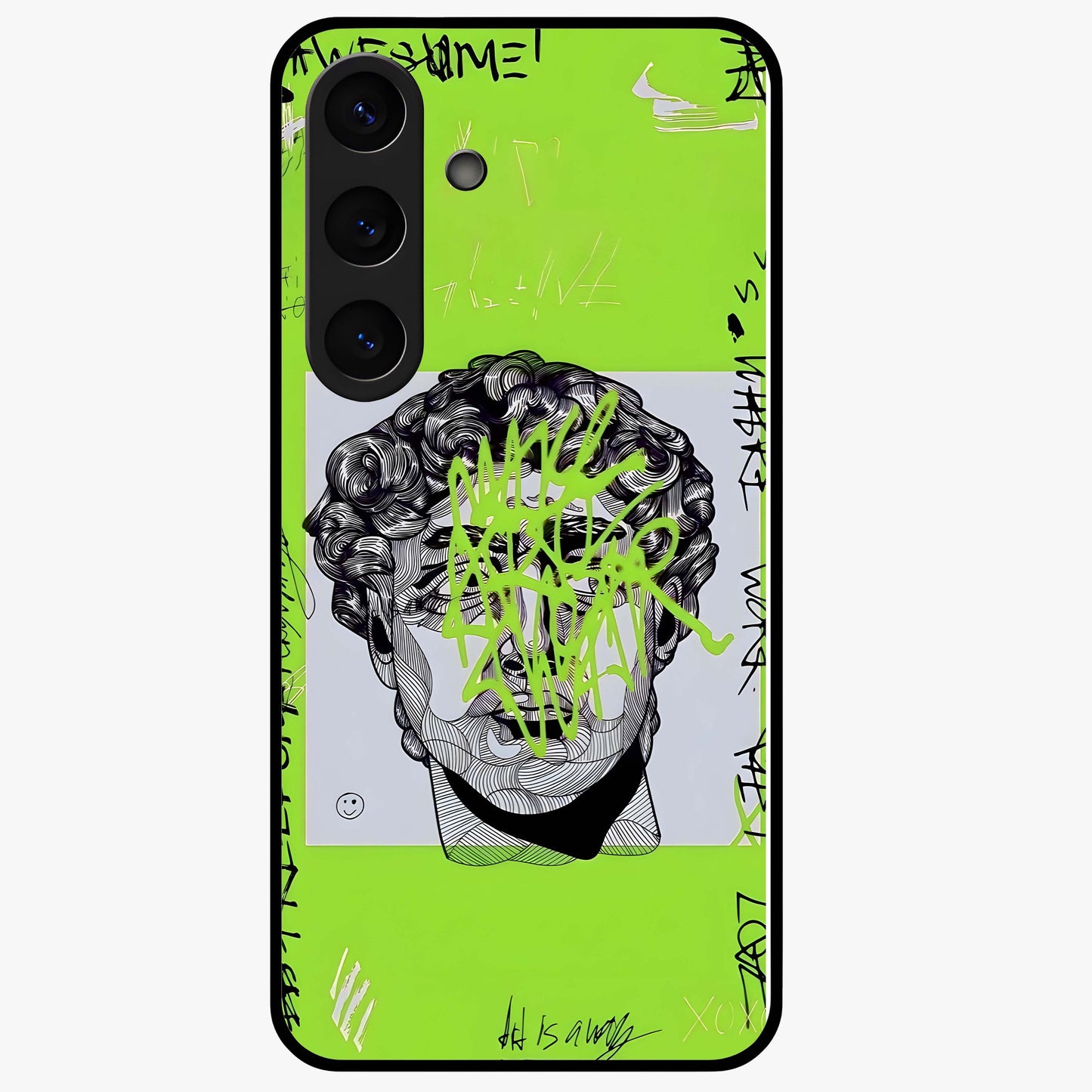 Neo Graffiti Rebellion Glass Case showing flat back view with vibrant graffiti artwork and glossy glass finish.