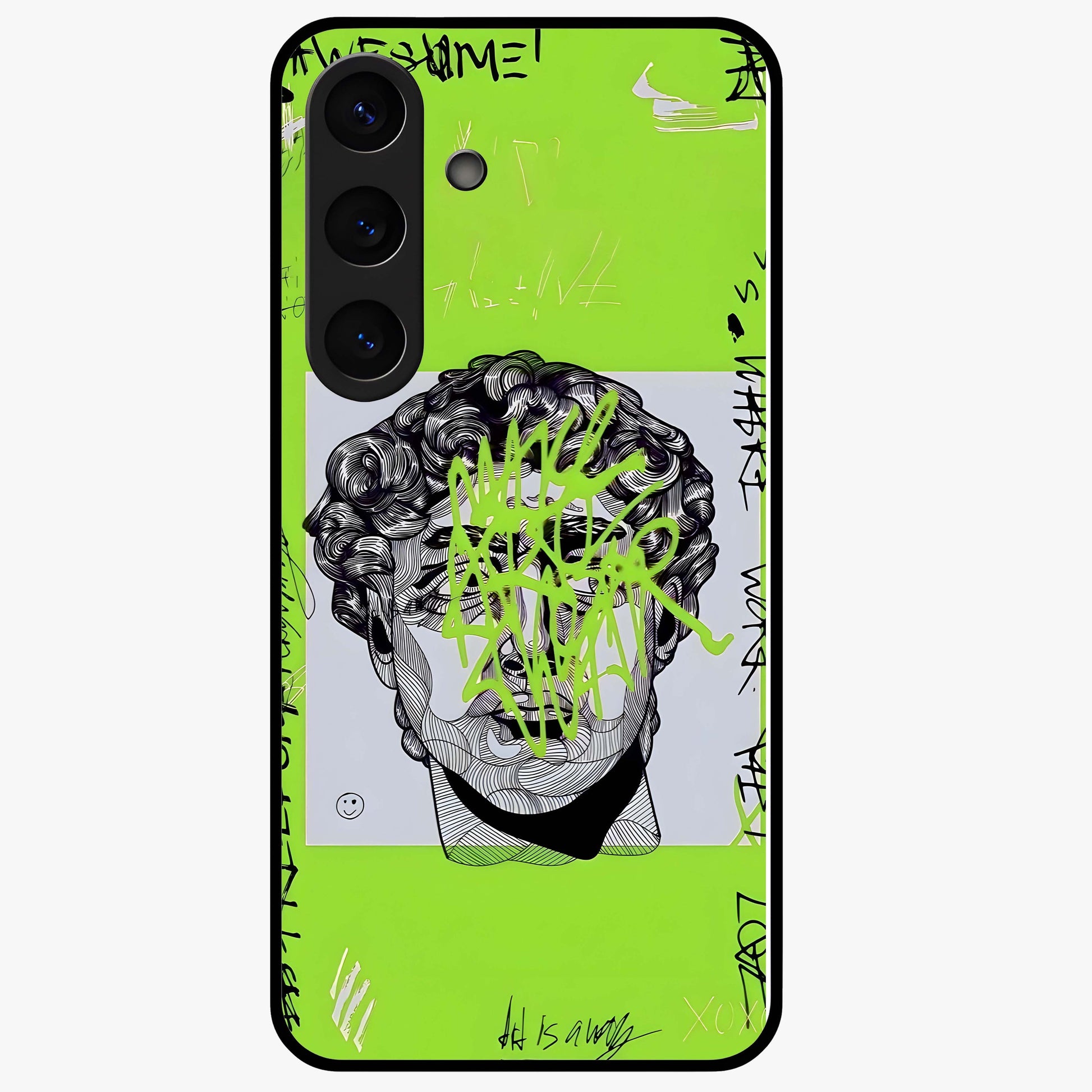 Neo Graffiti Rebellion Glass Case showing flat back view with vibrant graffiti artwork and glossy glass finish.