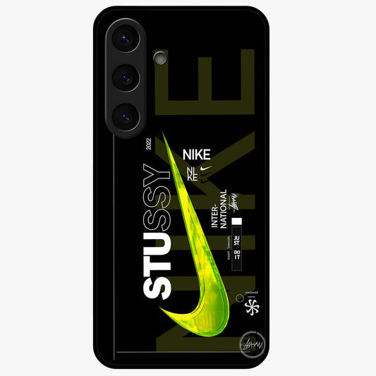 Neon Street Edition Glass Case showing flat back view with neon street style artwork and glossy glass finish.