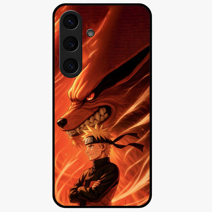 Nine Tails Legacy Glass Case showing flat back view with powerful nine-tailed fox inspired artwork and glossy glass finish.