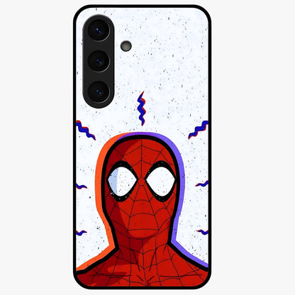 Omg Spiderman Glass Case showing flat back view with bold superhero inspired artwork and glossy glass finish.
