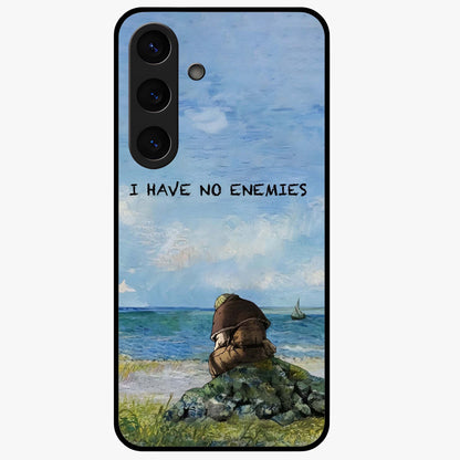 Peace Beyond War Glass Case showing flat back view with symbolic peace themed artwork and glossy glass finish.