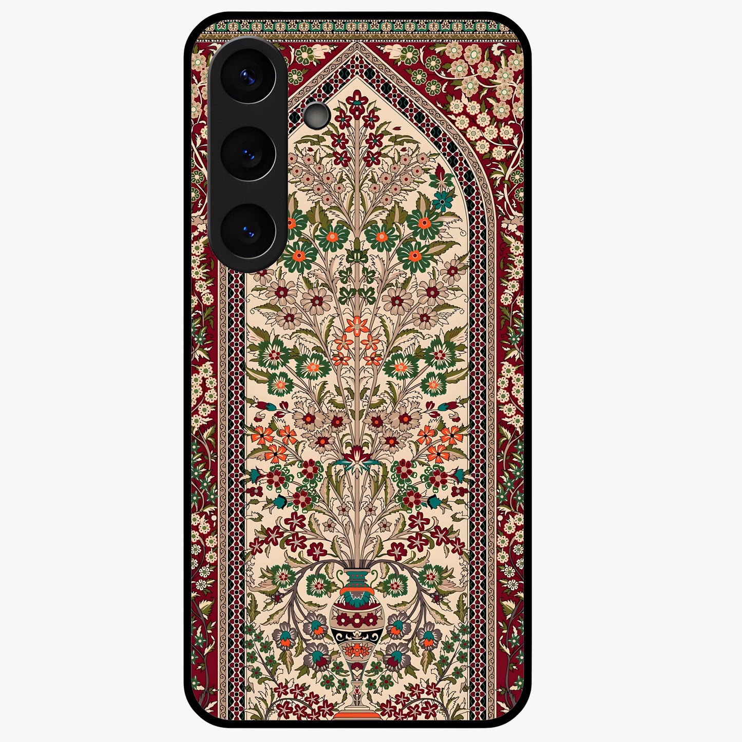 Persian Inspired Glass Case showing flat back view with ornate Persian style pattern artwork and glossy glass finish.
