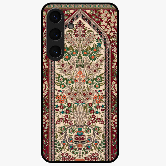 Persian Inspired Glass Case showing flat back view with ornate Persian style pattern artwork and glossy glass finish.