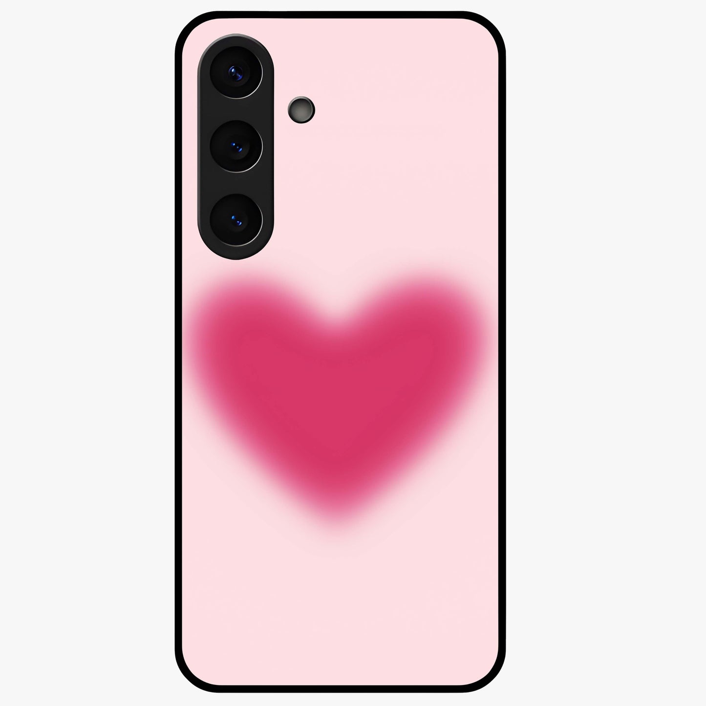 Pink Aura Heart Glass Case showing flat back view with glowing heart artwork and glossy glass finish.