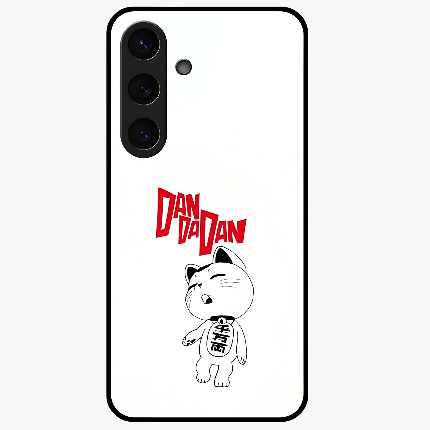 Playful Spirit Charm Glass Case showing flat back view with cheerful charm themed artwork and glossy glass finish.
