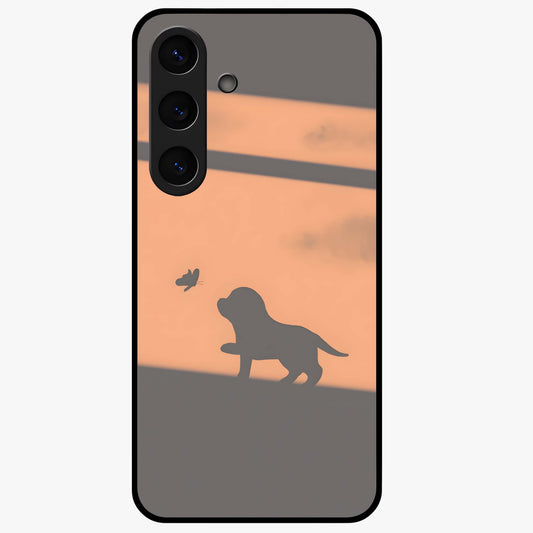 Puppy Shadow Art Glass Case showing flat back view with cute puppy shadow style artwork and glossy glass finish.