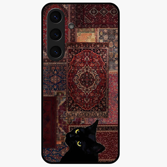 Regal Magic Cat Apple Glass Case showing flat back view with magical cat artwork holding apple and glossy glass finish.