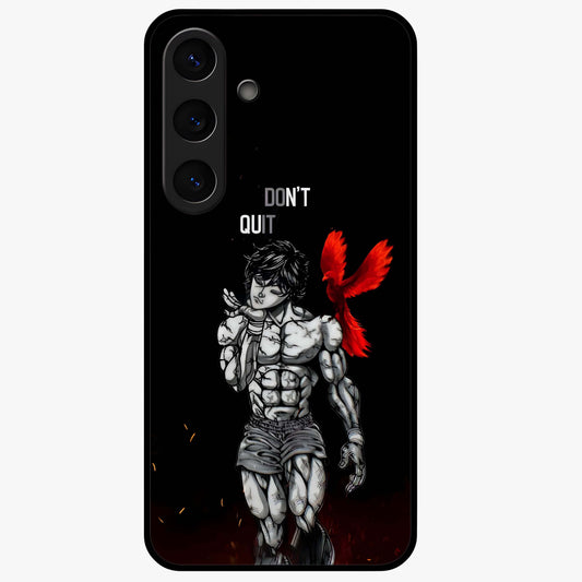 Rise Beyond Limits Glass Case showing flat back view with motivational typography artwork and glossy glass finish.