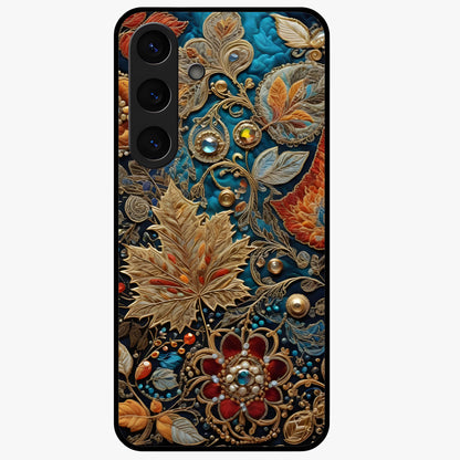 Royal Jewel Garden Glass Case showing flat back view with decorative floral garden artwork and glossy glass finish.