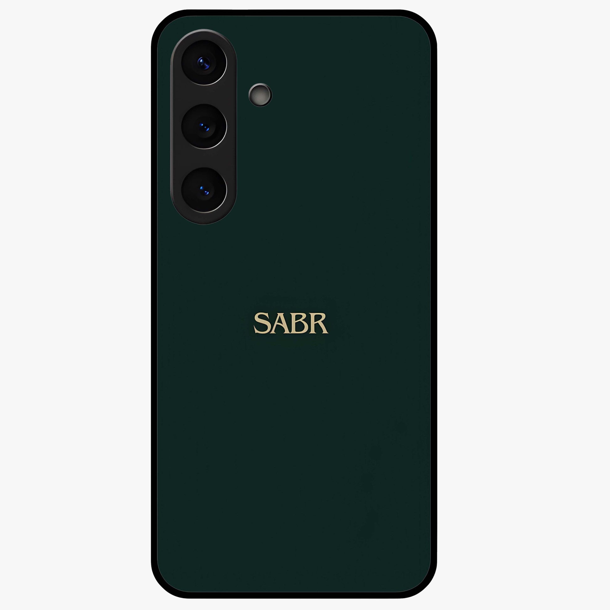 Sabr Minimal Patience Glass Case showing flat back view with minimalist typography artwork and glossy glass finish.
