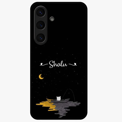 Silent Night Row Glass Case showing flat back view with calm night themed artwork and glossy glass finish.