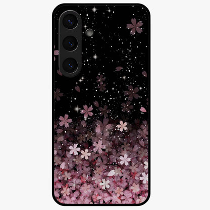 Small Starry Flowers Glass Case showing flat back view with delicate starry floral artwork and glossy glass finish.