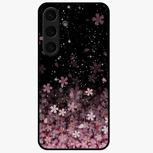 Small Starry Flowers Glass Case showing flat back view with delicate starry floral artwork and glossy glass finish.
