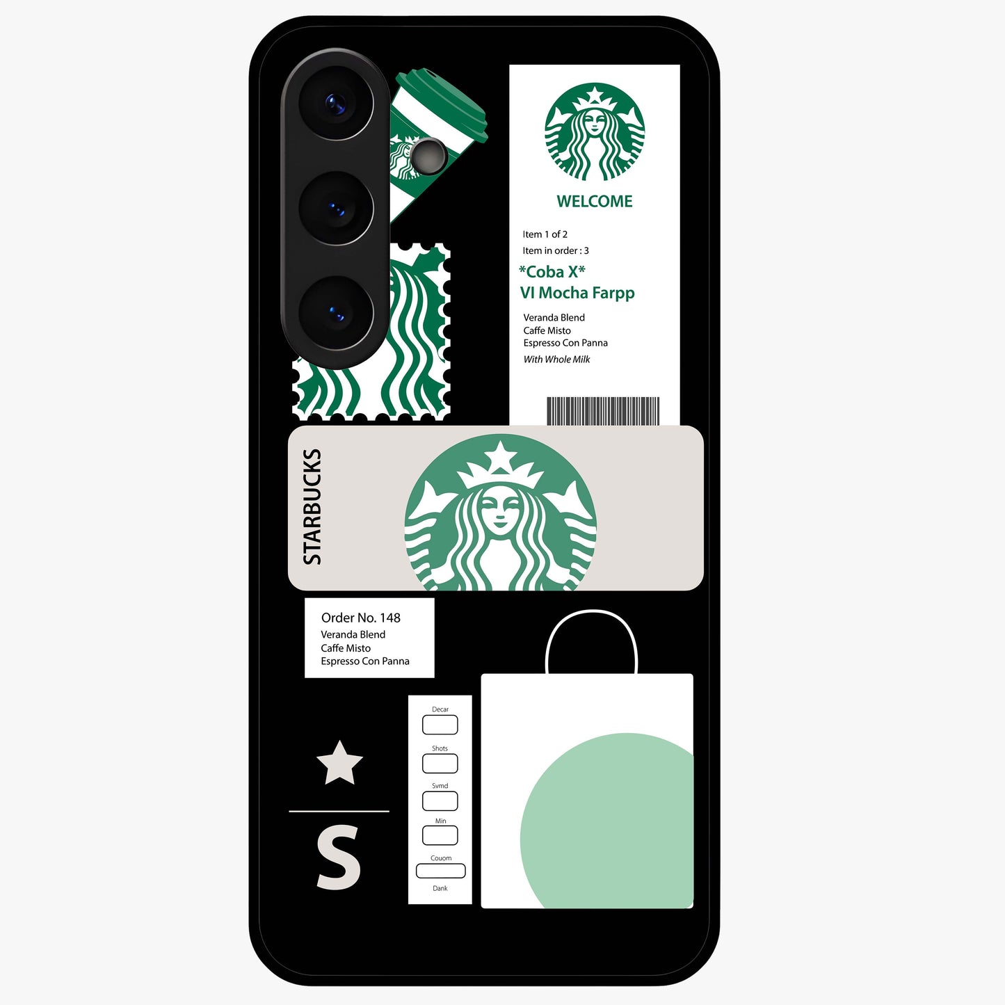 Starbucks Mocha Glass Case showing flat back view with coffee inspired artwork and glossy glass finish.