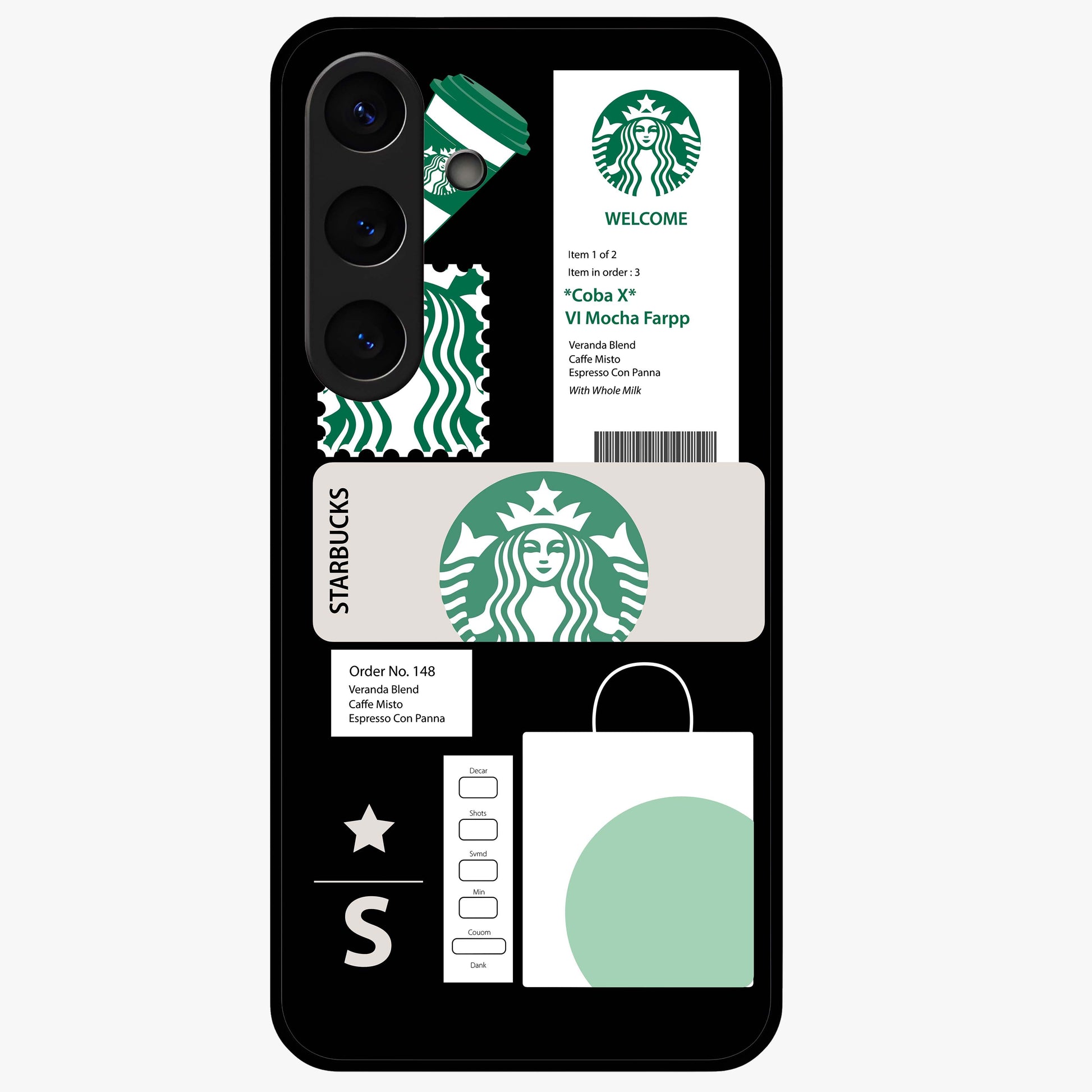 Starbucks Mocha Glass Case showing flat back view with coffee inspired artwork and glossy glass finish.