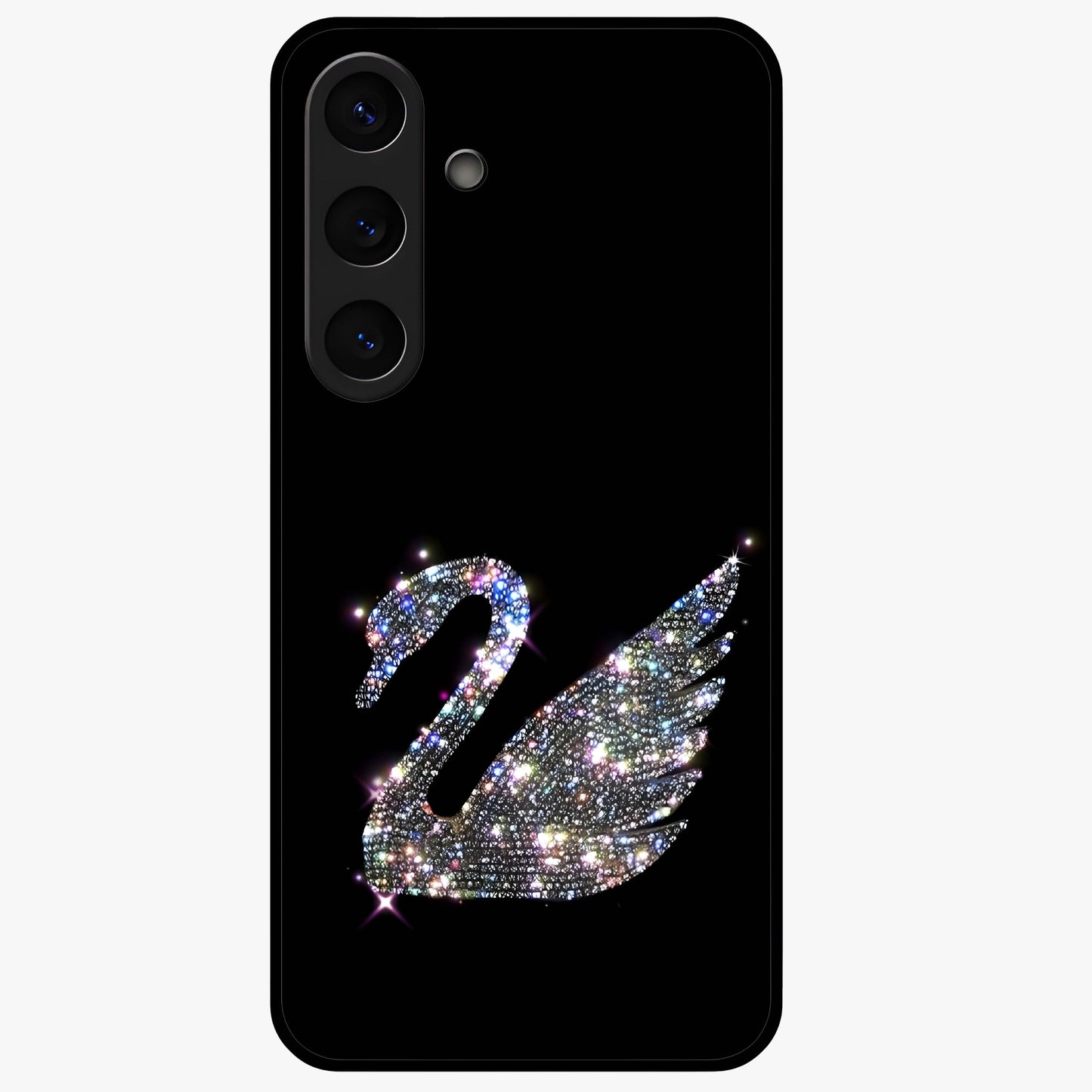 Starlit Swan Grace Glass Case showing flat back view with graceful swan artwork under starry sky and glossy glass finish.
