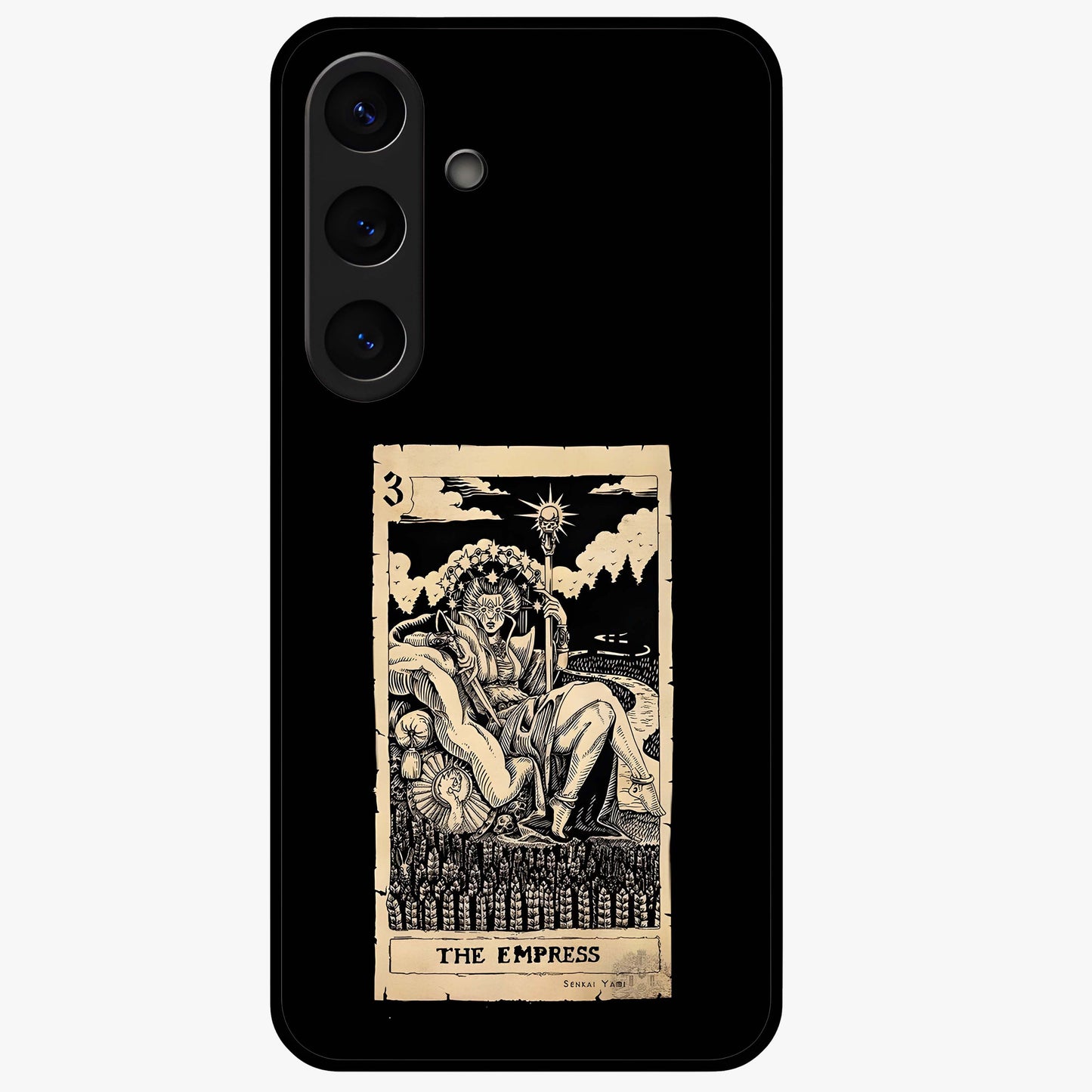 The Empress Glass Case showing flat back view with regal feminine artwork and glossy glass finish.