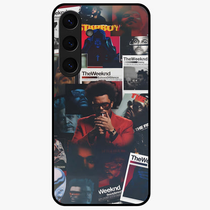 The Weeknd Glass Case showing flat back view with music inspired artistic portrait artwork and glossy glass finish.