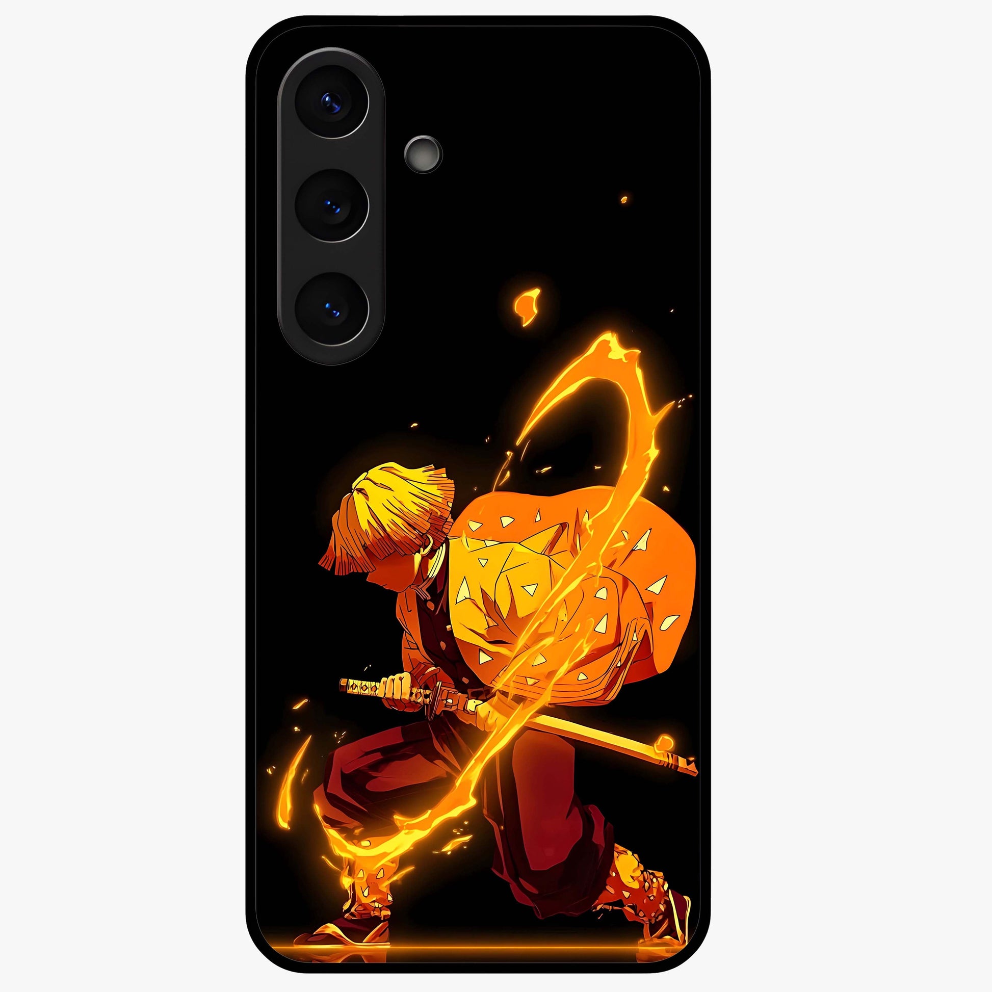 Thunder Flame Execution Glass Case showing flat back view with powerful flame and lightning artwork and glossy glass finish.