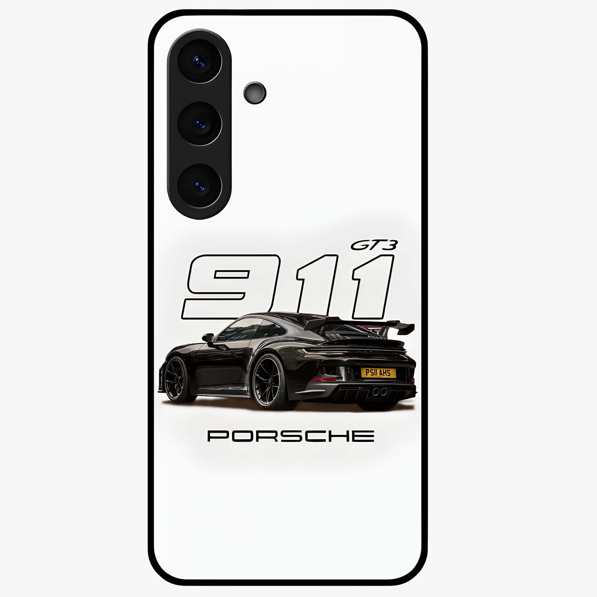 Turbo Legacy Icon Glass Case showing flat back view with iconic sports car inspired artwork and glossy glass finish.