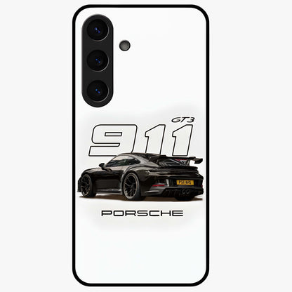 Turbo Legacy Icon Glass Case showing flat back view with iconic sports car inspired artwork and glossy glass finish.