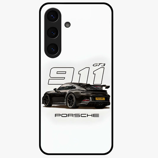 Turbo Legacy Icon Glass Case showing flat back view with iconic sports car inspired artwork and glossy glass finish.