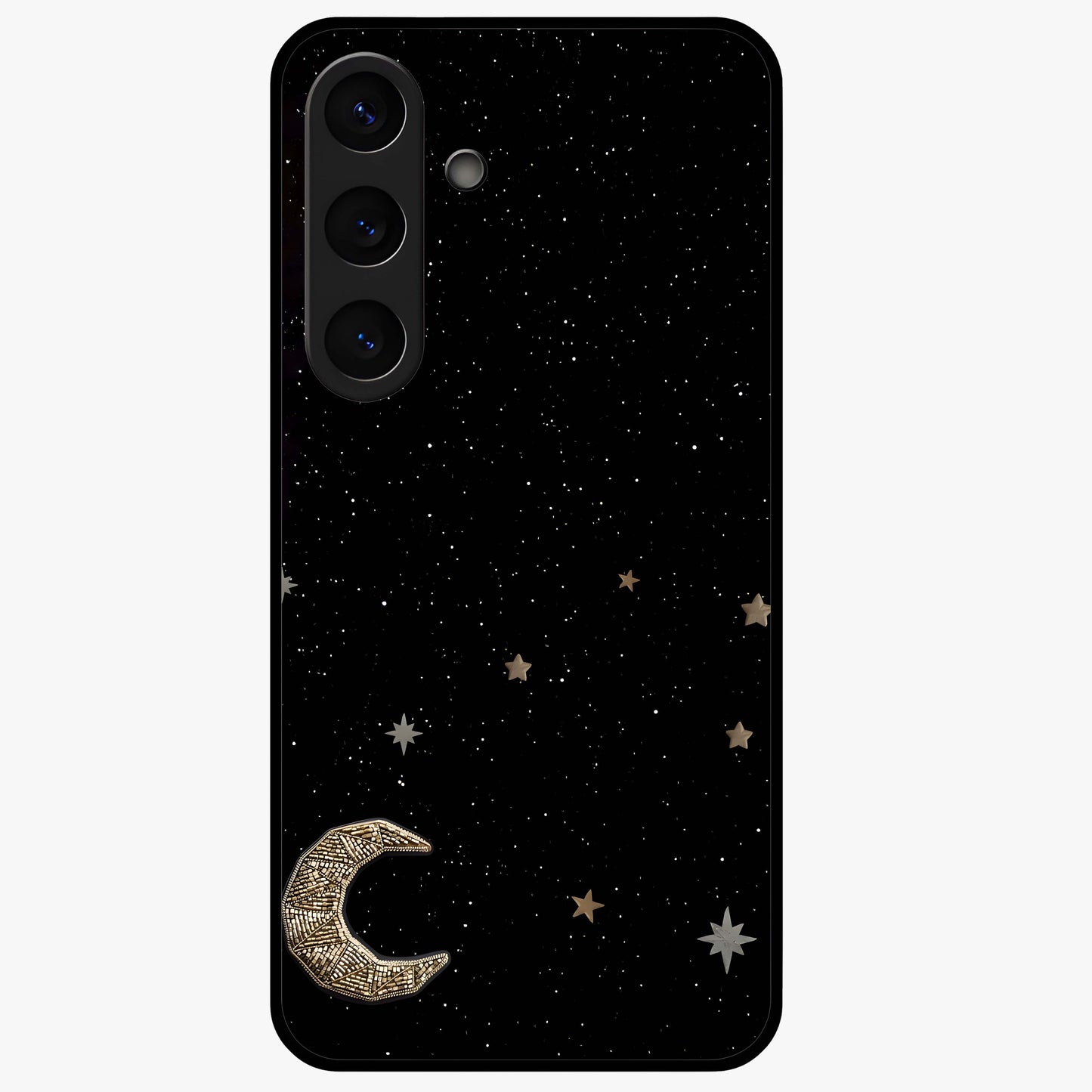 Twinkle Star With Half Moon Glass Case showing flat back view with star and half moon artwork and glossy glass finish.