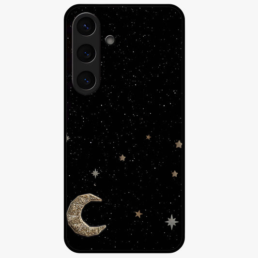 Twinkle Star With Half Moon Glass Case showing flat back view with star and half moon artwork and glossy glass finish.