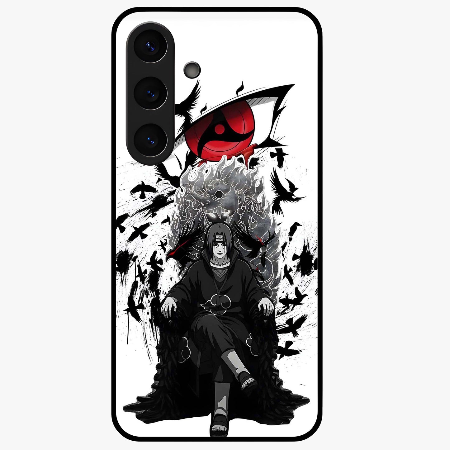 Uchiha Shadow Throne Glass Case showing flat back view with cosmic underwater themed artwork and glossy glass finish.