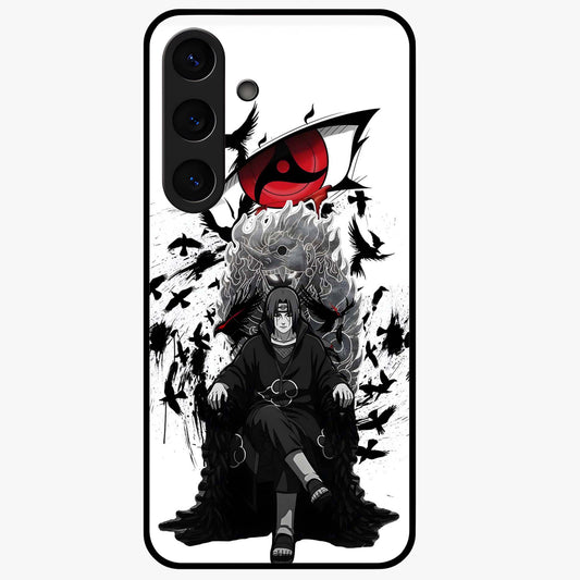 Uchiha Shadow Throne Glass Case showing flat back view with cosmic underwater themed artwork and glossy glass finish.