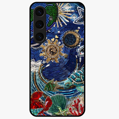 Universe Underwater Spark Glass Case showing flat back view with cosmic underwater themed artwork and glossy glass finish.