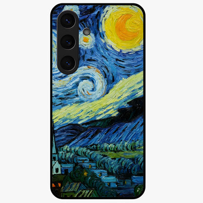 Van Gogh Art Glass Case showing flat back view with classic painterly artwork inspired by Van Gogh style and glossy glass finish.