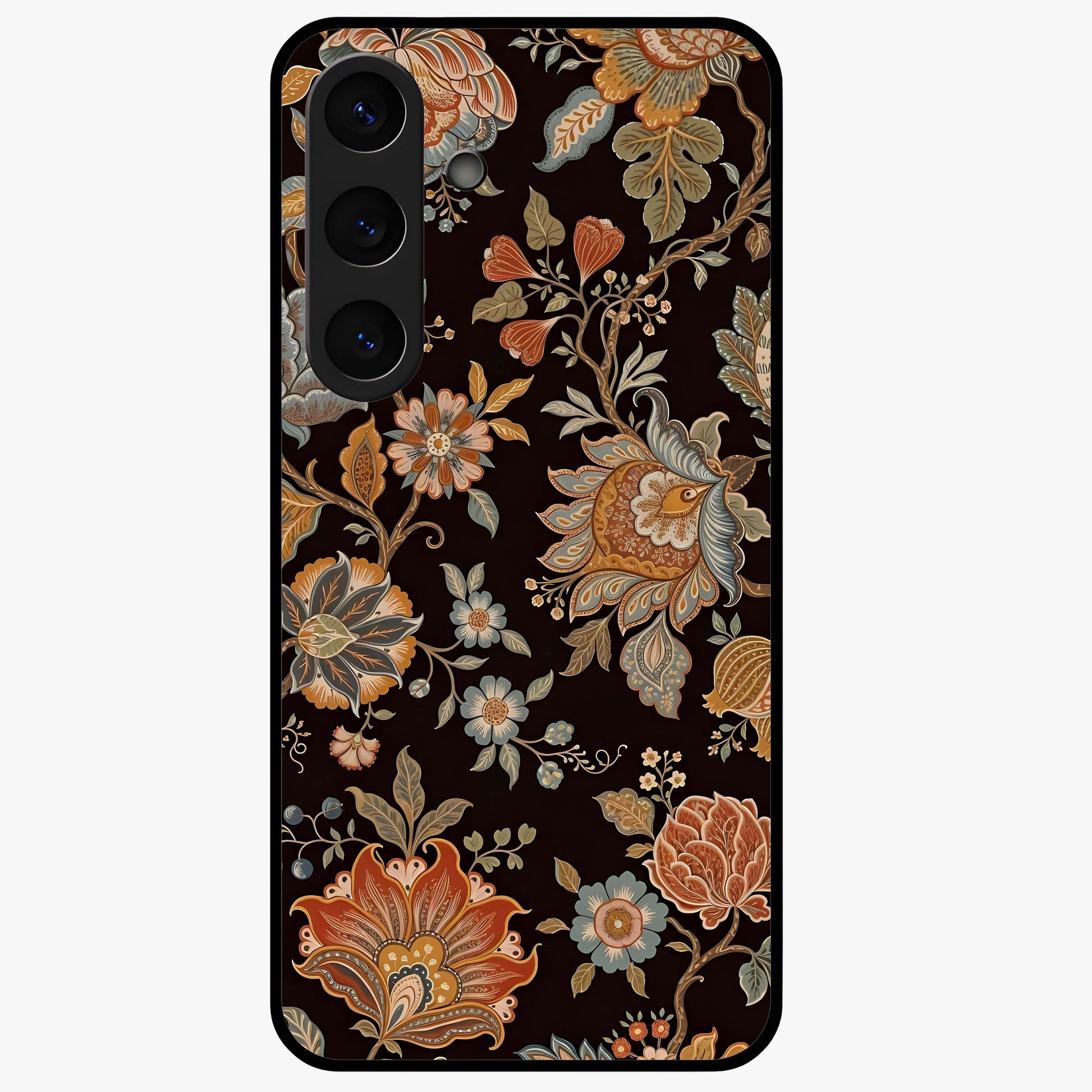 Vintage Floral Dream Glass Case showing flat back view with classic floral artwork and glossy glass finish.