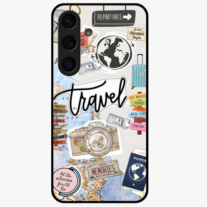 Wanderlust Journal Glass Case showing flat back view with travel inspired artwork and glossy glass finish.