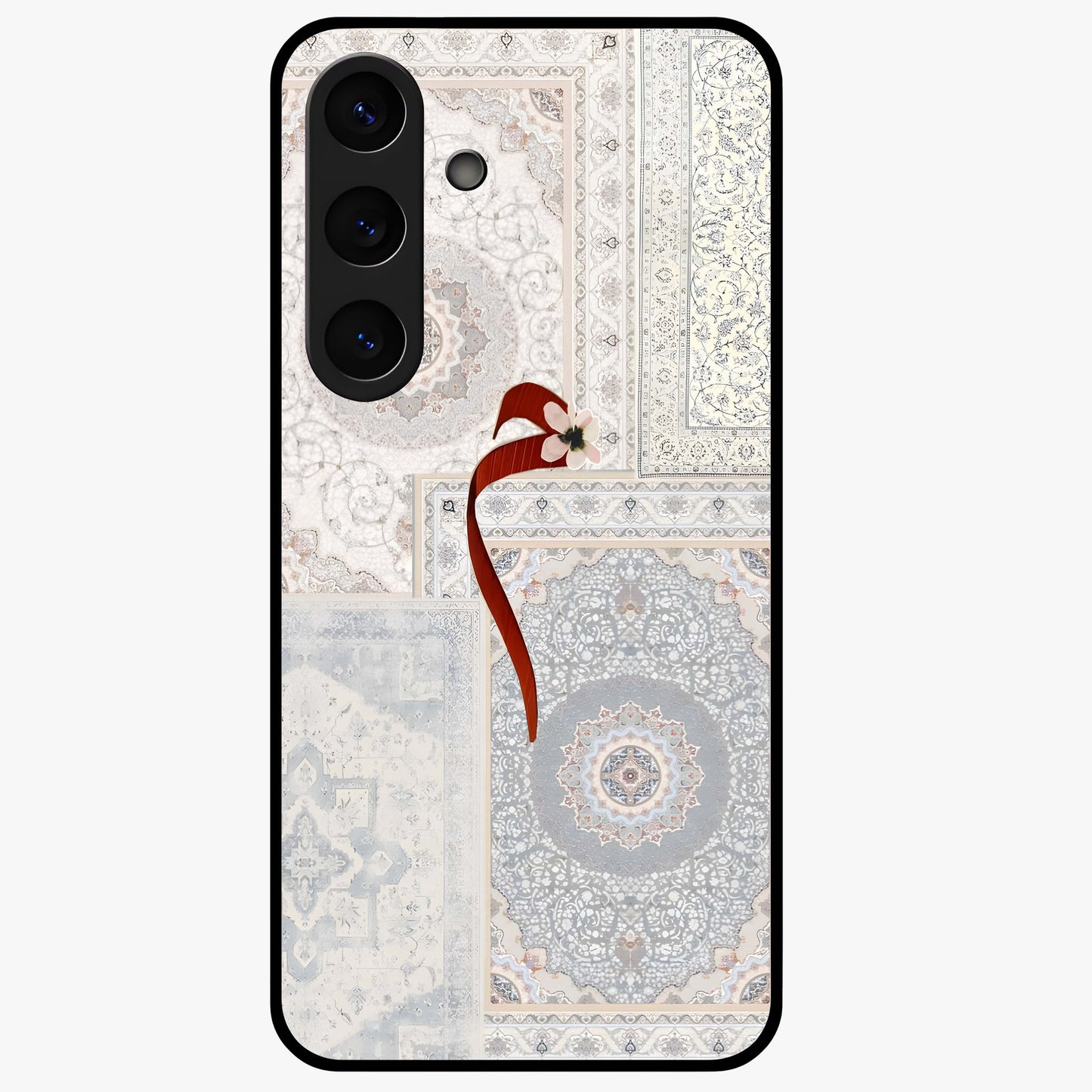 White Aesthetic Bow Glass Case showing flat back view with minimal bow artwork and glossy glass finish.