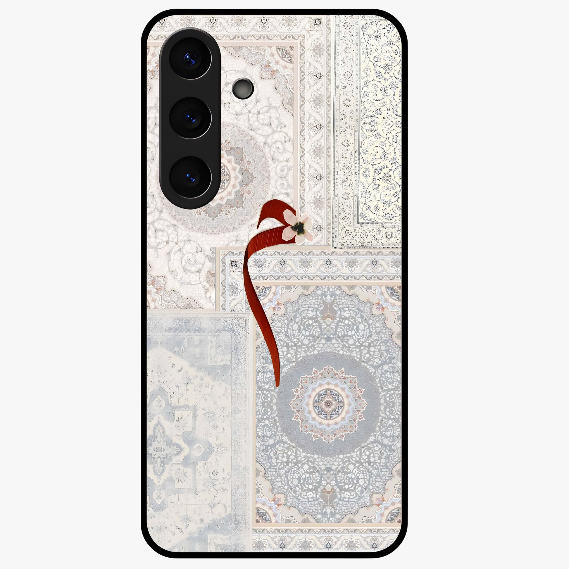 White Aesthetic Bow Glass Case showing flat back view with minimal bow artwork and glossy glass finish.