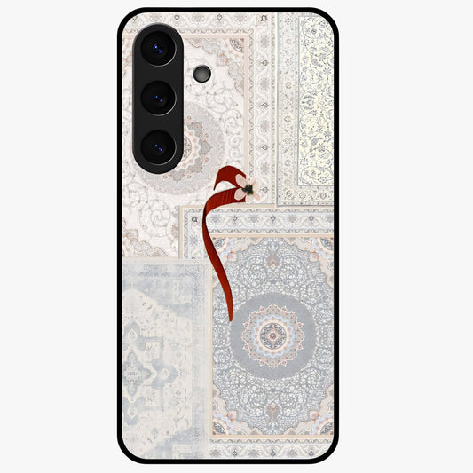 White Aesthetic Bow Glass Case showing flat back view with minimal bow artwork and glossy glass finish.