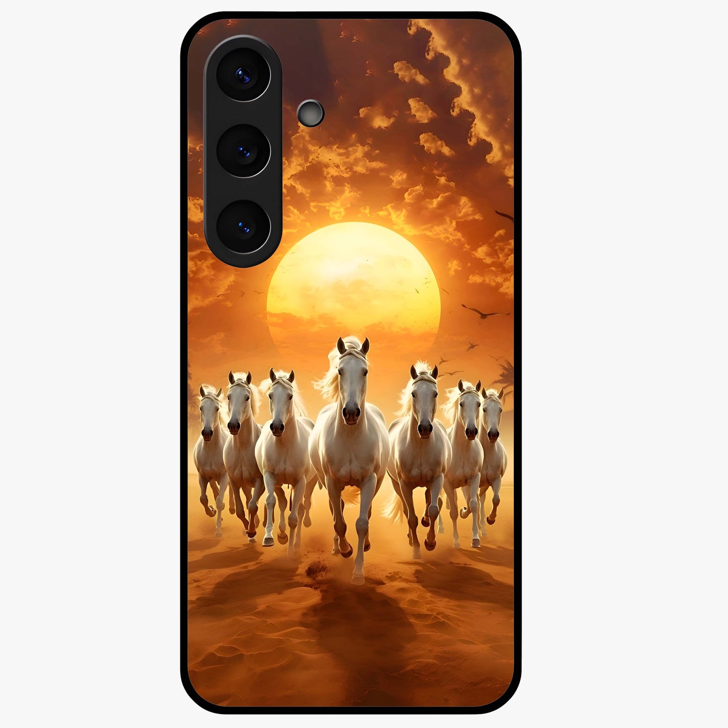 Wild Sunset Majesty Glass Case showing flat back view with majestic sunset landscape artwork and glossy glass finish.