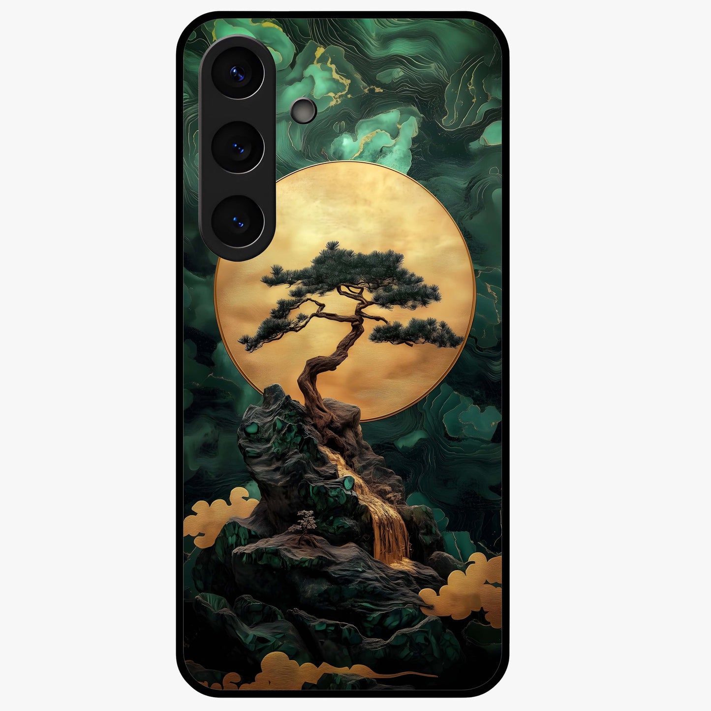 Zen Moon Rise Glass Case showing flat back view with calm moonrise artwork and glossy glass finish.