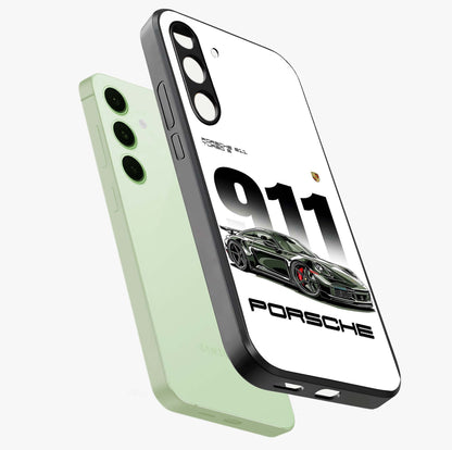 911 Turbo Dominance Glass Case displayed in premium angled mockup highlighting sporty car illustration and sleek glass surface.
