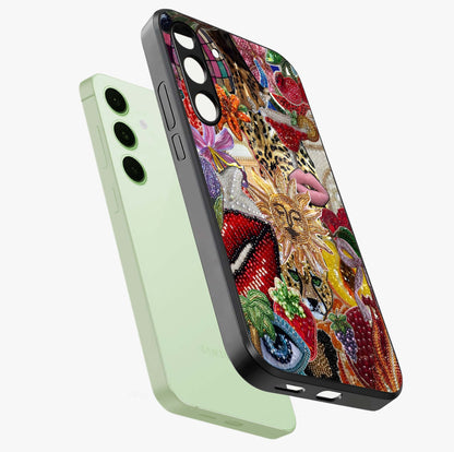 Beaded Fashion Jungle Glass Case displayed in angled mockup highlighting colorful fashion bead design and artistic pattern.