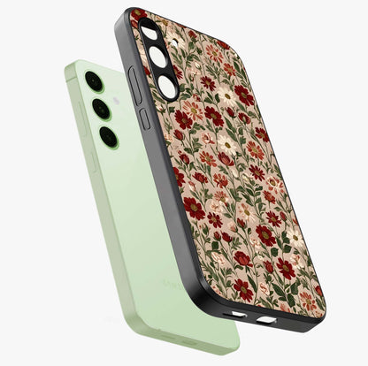 Biege Flower With Leaf Glass Case displayed in angled mockup highlighting minimal floral leaf design and elegant aesthetic.
