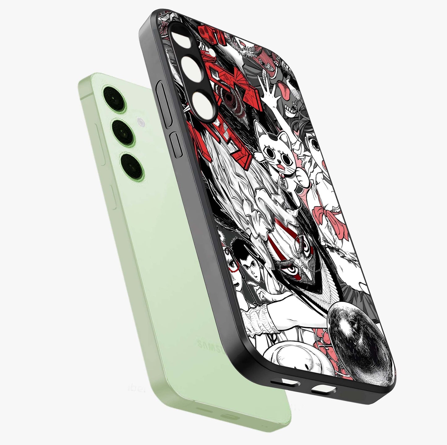 Crimson Chaos Panel Glass Case displayed in angled mockup highlighting chaotic panel style design with modern graphic theme.