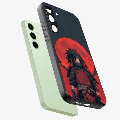 Crimson Moon Warlord Glass Case displayed in angled mockup highlighting dramatic crimson moon design with fantasy aesthetic.