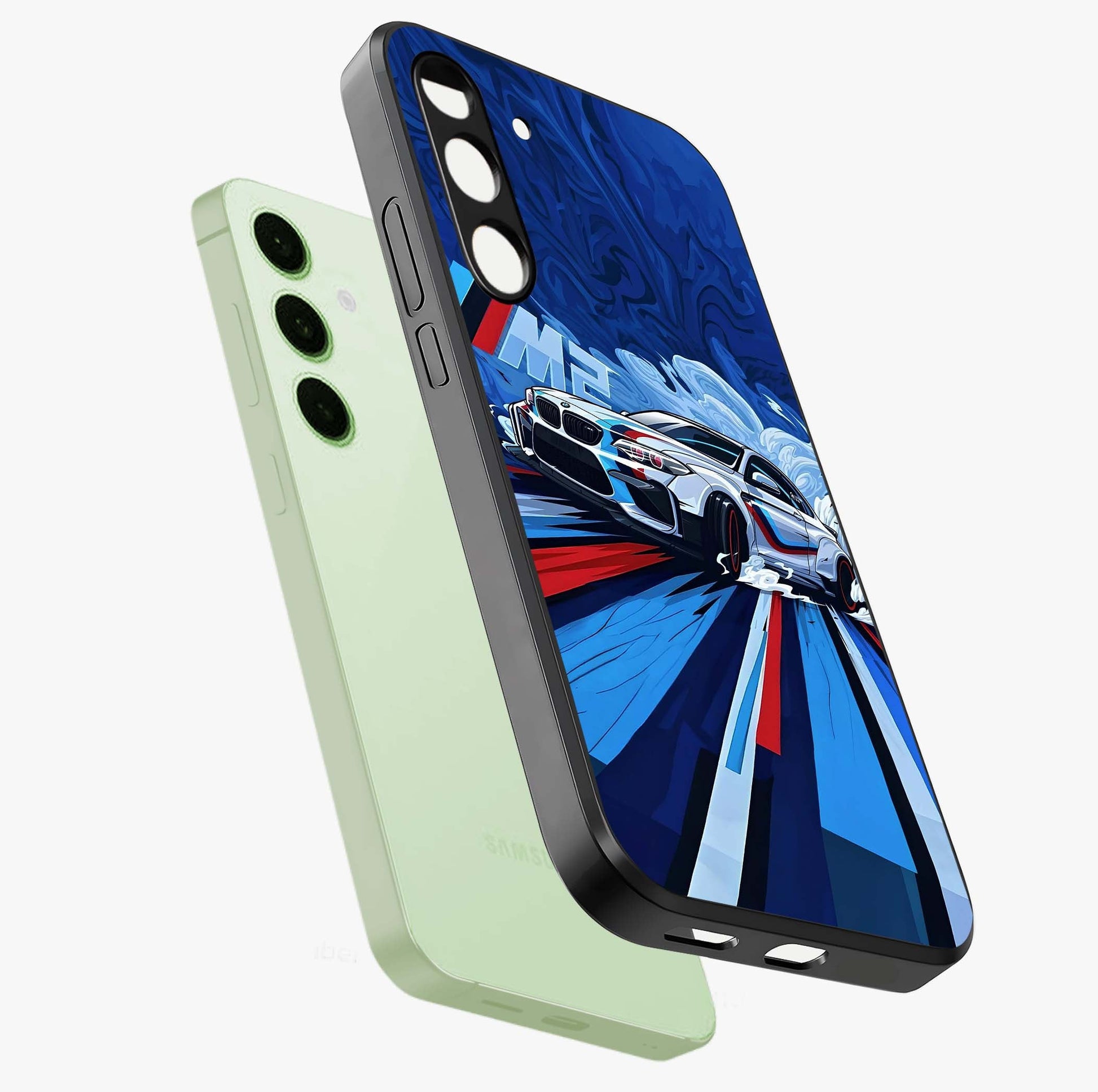 Drift Power Rush Glass Case displayed in angled mockup highlighting powerful drift car design with sporty aesthetic style.