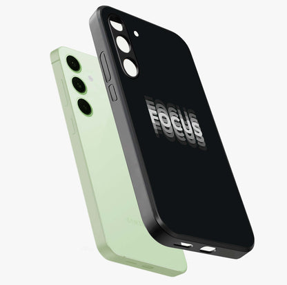 Focused Blade Discipline Glass Case displayed in angled mockup highlighting clean minimal text artwork with modern aesthetic style.